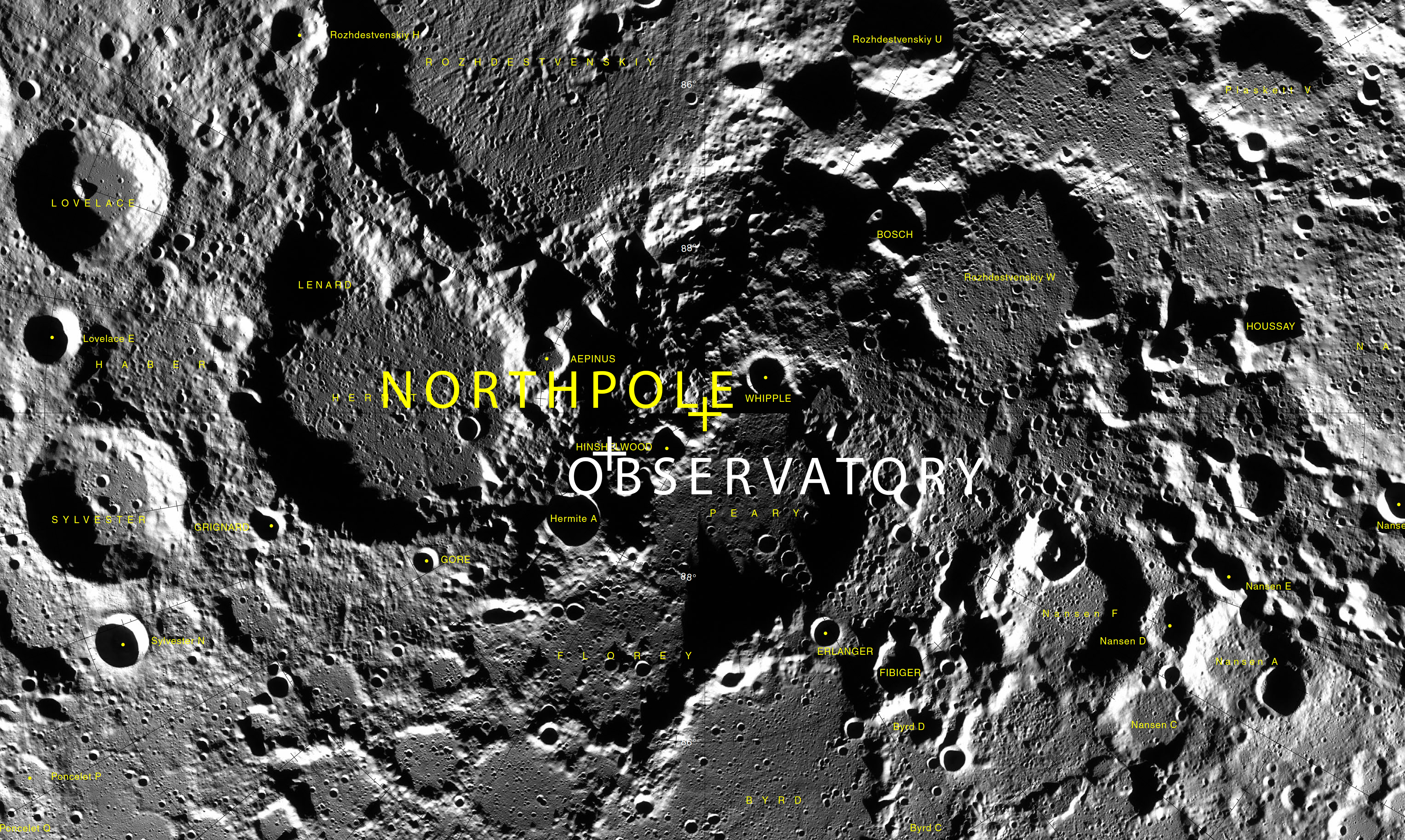 Proposed position of the observatory of the earth on moons 88°50'48 North and 63°44'48 West