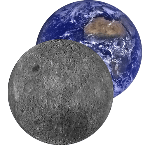 Earth and the Moon shown together — the whole Earth disc seen from the lunar surface