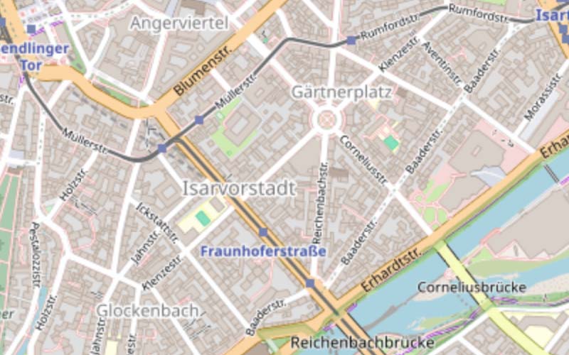 Map of Klenzestraße 43, 80469 Munich (OpenStreetMap excerpt)